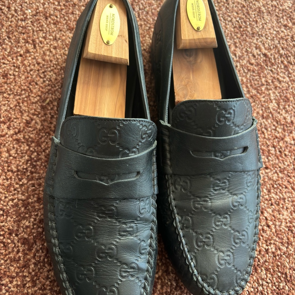 Gucci Embossed Black Leather Loafers